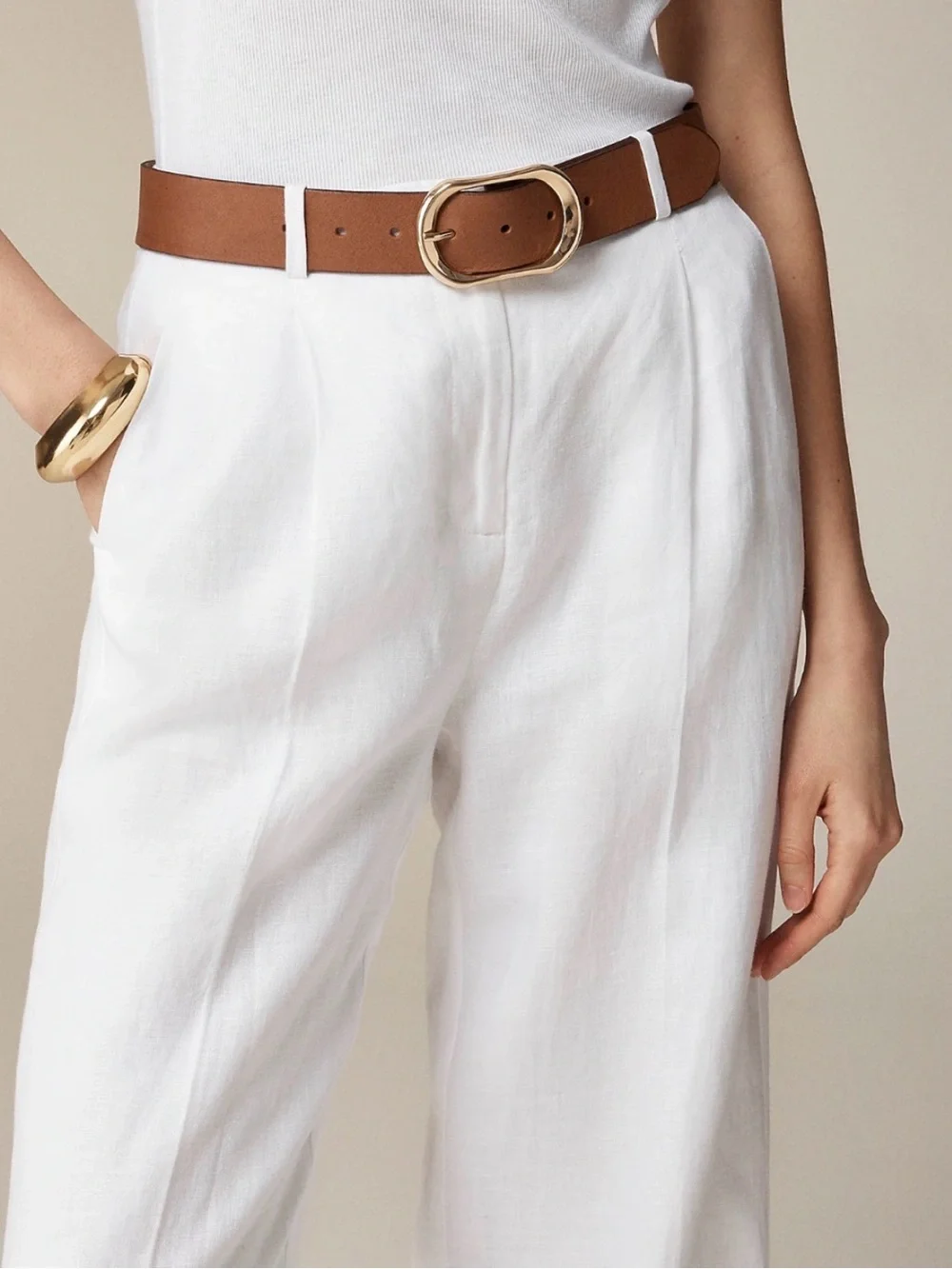 J. Crew Essential Wide-Leg 100% Linen-Blend Pants in White